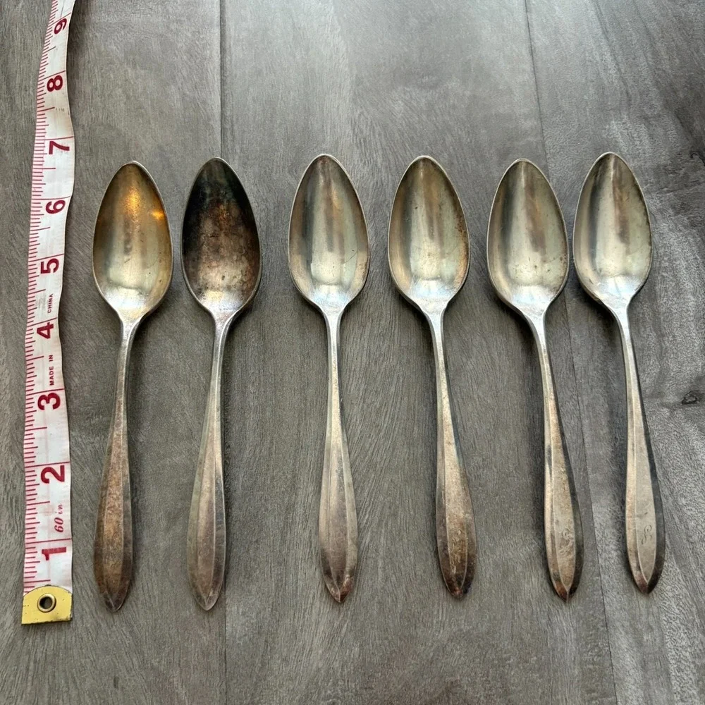 6 Vintage Community Plate Silverplated Teaspoons Monogram Art‎ Deco 6